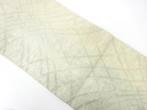 絽　よろけ斜め格子模様織り出し　袋帯